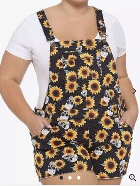 Hot Topic Sunflower Skull Print Shortalls Sz.2